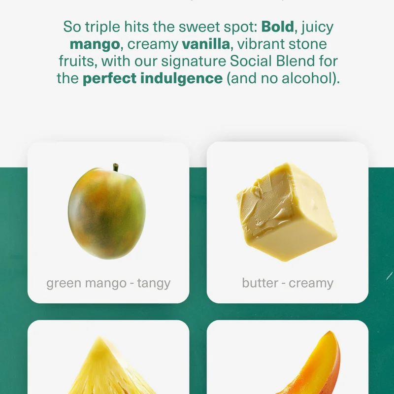 Juicy mango creamy vanilla vibrant stone fruits with our signature Social Blend.