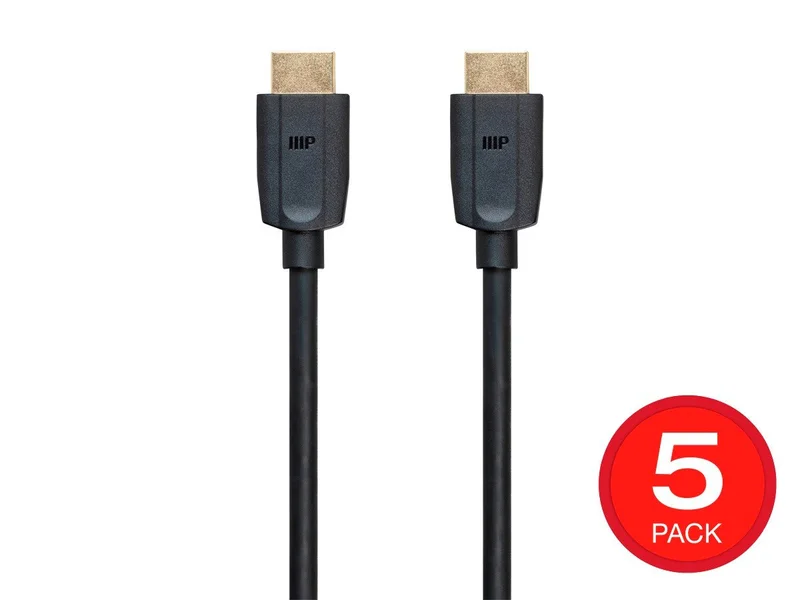 Monoprice 8K Ultra High Speed HDMI Cable - 8K@60Hz, 4K@120Hz, 48Gbps, HDR, VRR, 6ft, Black - 5 Pack