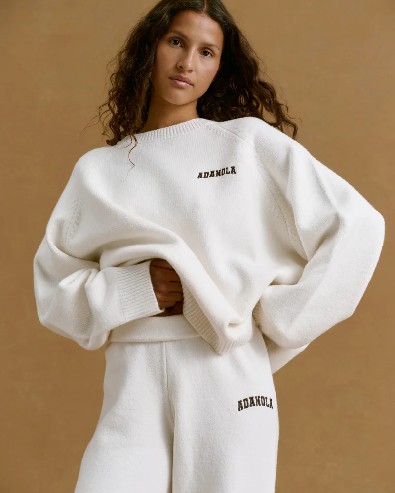 Chest Varsity Oversized Knit Sweatshirt - Cream/Coffee Bean