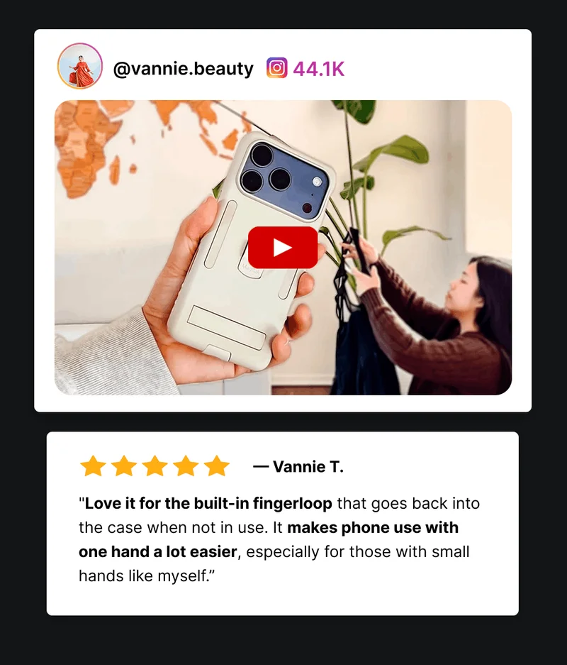 @vannie.beauty 44.1K — Vannie T. "Love it for the built-in fingerloop that goes back into the case when not in use. It makes phone use with one hand a lot easier, especially for those with small hands like myself.”
