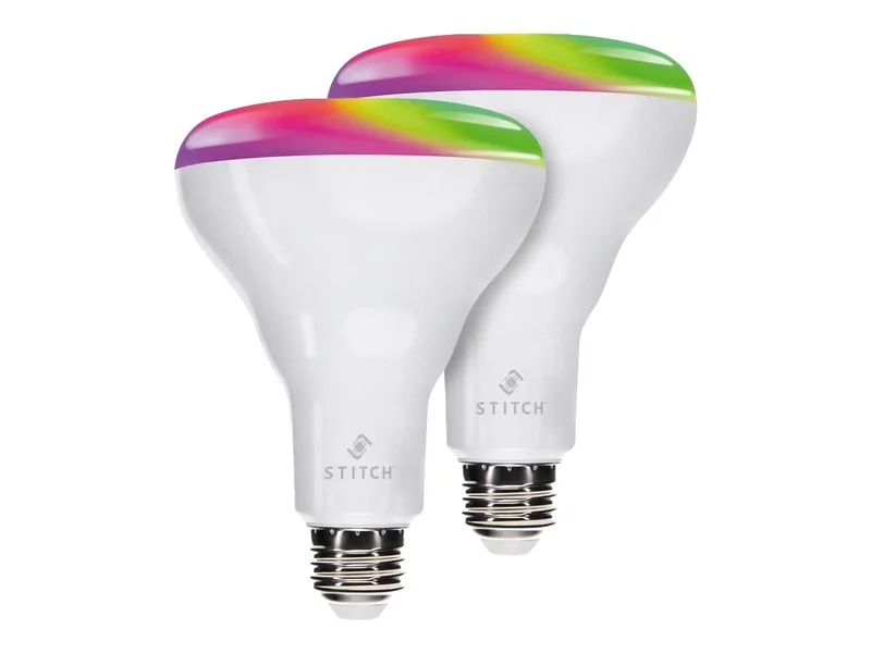 Monoprice STITCH BR30 RGBCW WiFi+Bluetooth Smart Color Changing LED Bulbs, E26 60W, Work with Google Assistant, 2-Pack