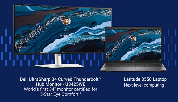Dell UltraSharp 34 Curved Thunderbolt™ Hub Monitor and Latitude 3550 Laptop