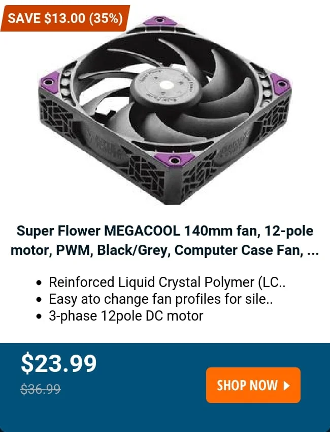 Super Flower MEGACOOL 140mm fan, 12-pole motor, PWM, Black/Grey, Computer Case Fan, ...
