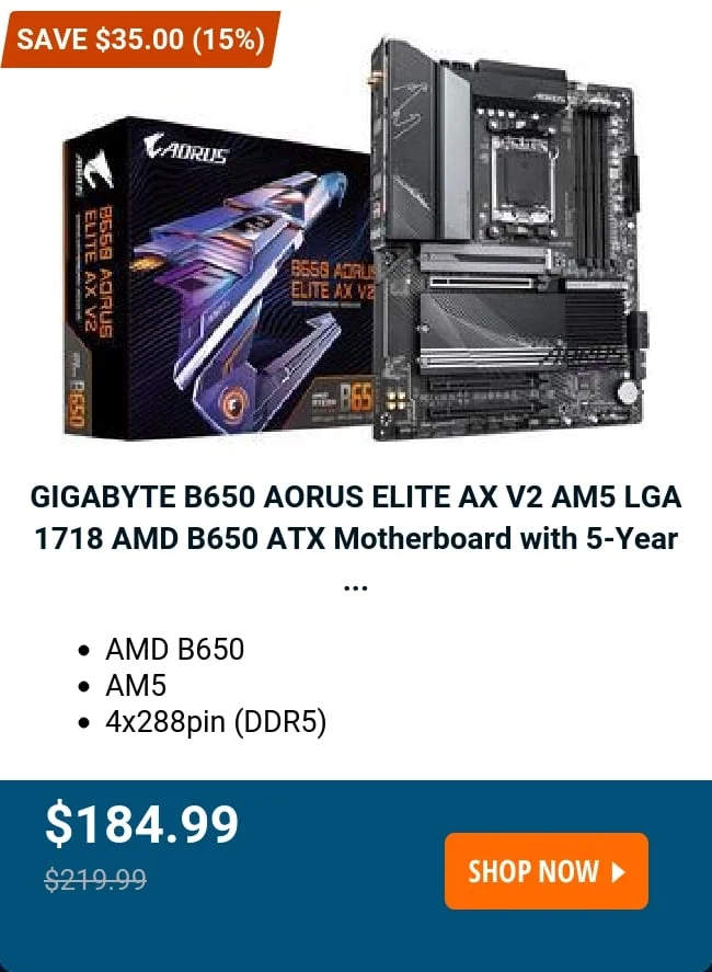 GIGABYTE B650 AORUS ELITE AX V2 AM5 LGA 1718 AMD B650 ATX Motherboard with 5-Year ...