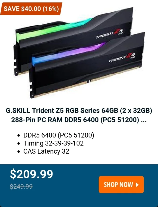 G.SKILL Trident Z5 RGB Series 64GB (2 x 32GB) 288-Pin PC RAM DDR5 6400 (PC5 51200) ...