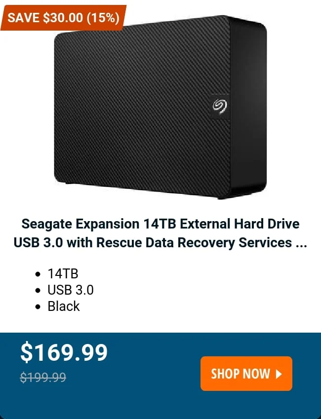 Seagate Expansion 14TB External Hard Drive USB 3.0 with Rescue Data Recovery Services ...