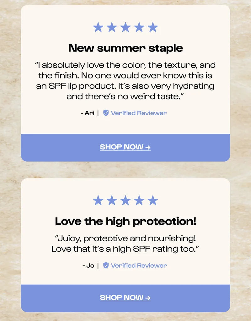 Your sun protection besties - Sunsational - Lightweight skin tint with mineral SPF 50. Buildable coverage and real protection. - Sun Serum Lip Oil - Glossy hydration meets SPF 40. Your lips, covered and cute. - Click to shop the bundle