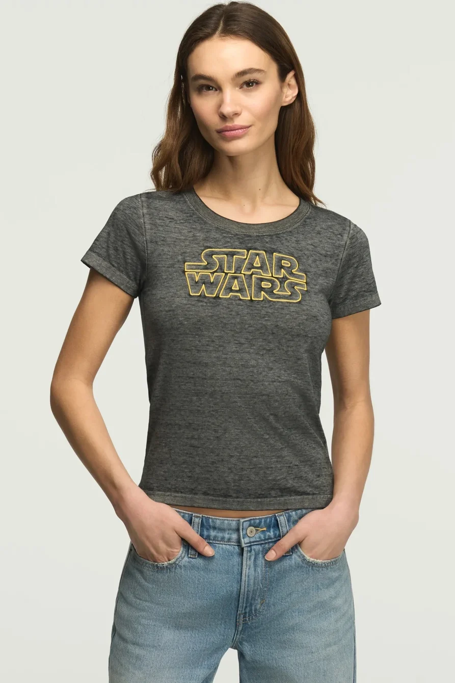 Image of Lucky Brand Star Wars Baby Tee - Women's Clothing Tops Shirts Tee Graphic T Shirts in Jet Black