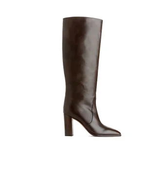 Knee-High Leather Boots Brown