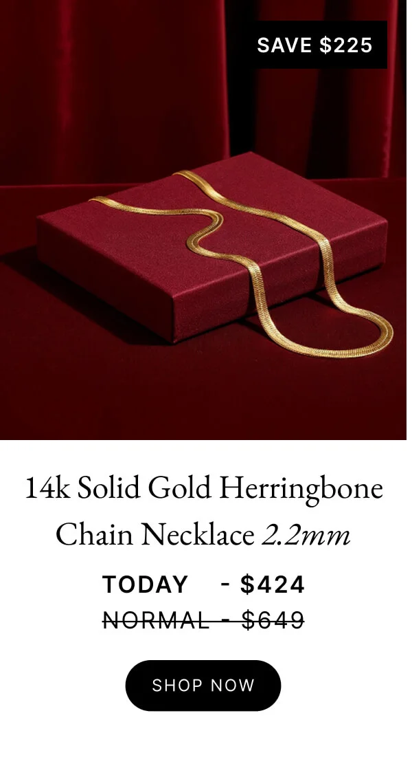 14k Solid Gold Herringbone Chain Necklace 2.2mm