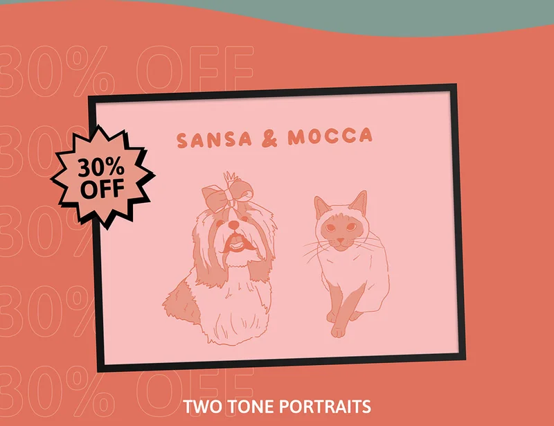 Two Tone Pet Portrait - Two Pets