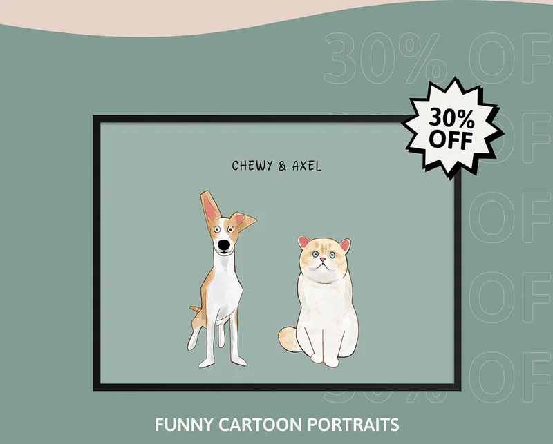 Funny Cartoon Pet Portrait - Two Pets