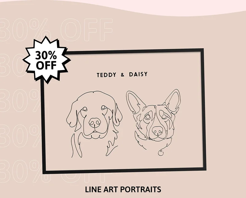 Line Art Pet Portrait - Two Pets