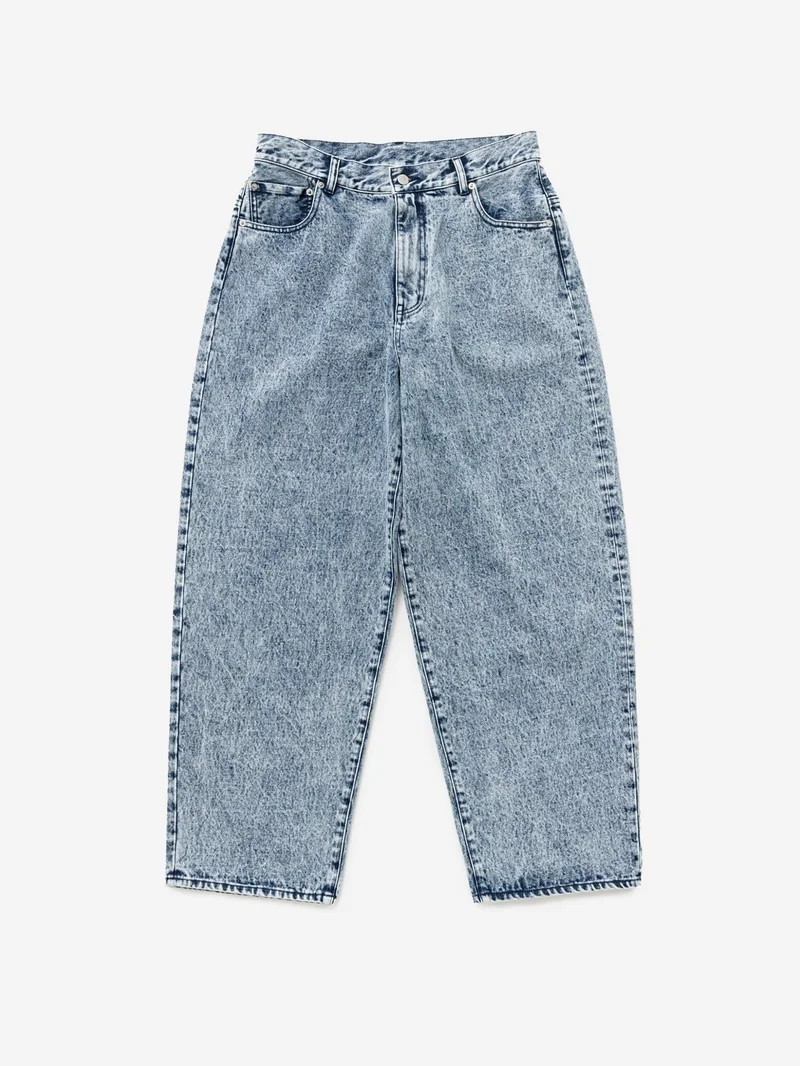 Image of TTT MSW Washed Denim Straight Leg Jeans - Blue