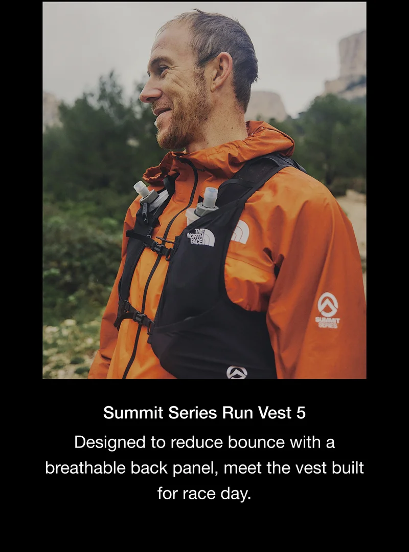 Summit Series Run Vest 5. Designed to reduce bounce with a breathable back panel, meet the vest built for race day.