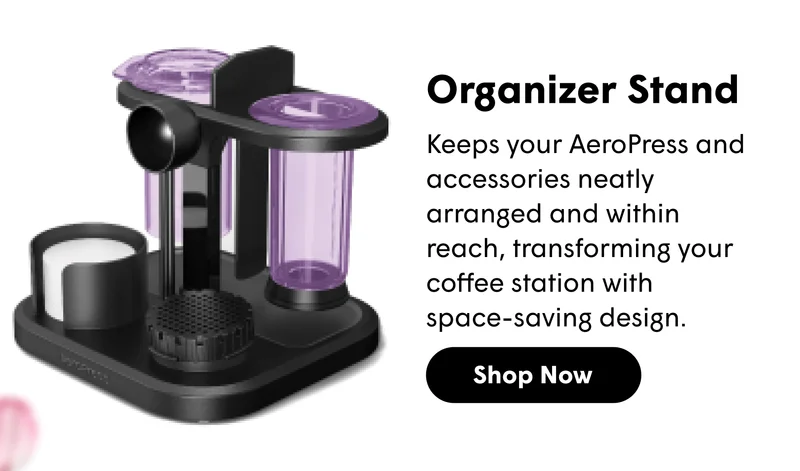 Organizer Stand Keeps your AeroPress and accessories neatly arranged and within reach, transforming your coffee station with  space-saving design. [SHOP NOW]