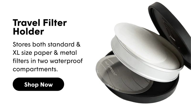 Travel Filter Holder Stores both standard & XL size paper & metal filters in two waterproof compartments. [SHOP NOW]
