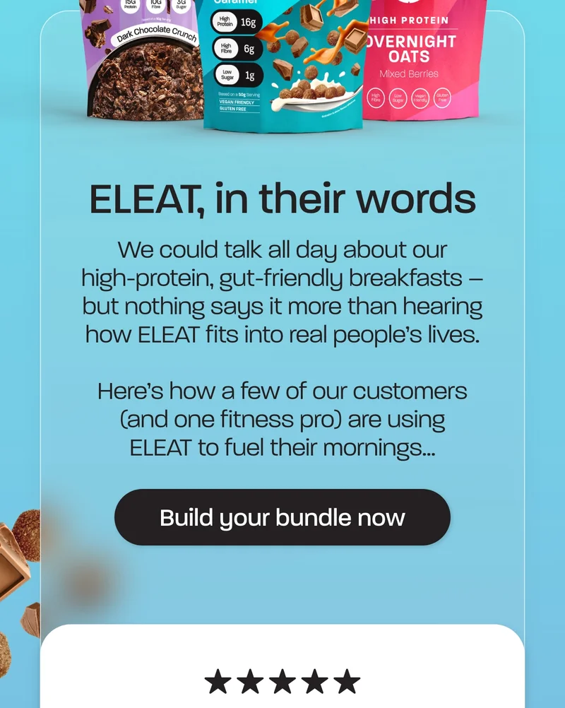 ELEAT, in their words. We could talk all day about our high-protein, gut-friendly breakfasts – but nothing says it more than hearing how ELEAT fits into real people’s lives.  Here’s how a few of our customers (and one fitness pro) are using ELEAT to fuel their mornings…
