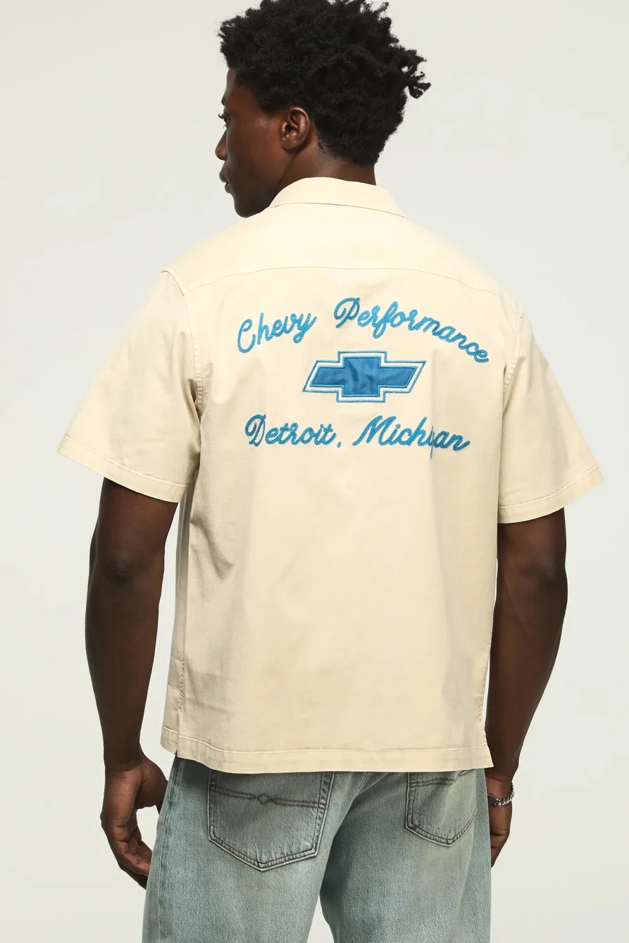Image of Lucky Brand Chevy Garage Shirt - Men's Clothing Outerwear Shirt Jackets in Silver Birch