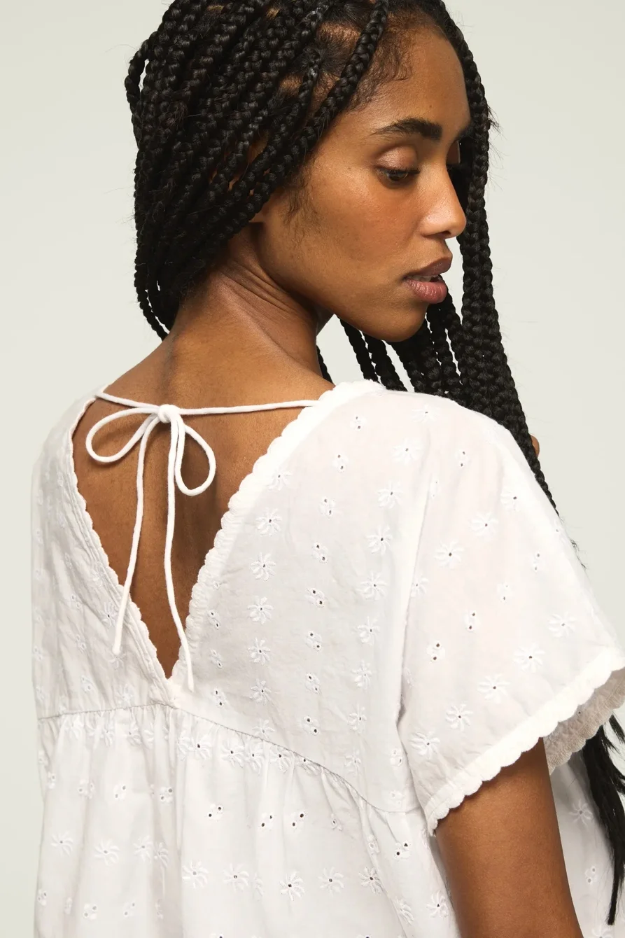 Image of Lucky Brand Eyelet Babydoll Top - Women's Clothing Tops Tees Shirts in Bright White
