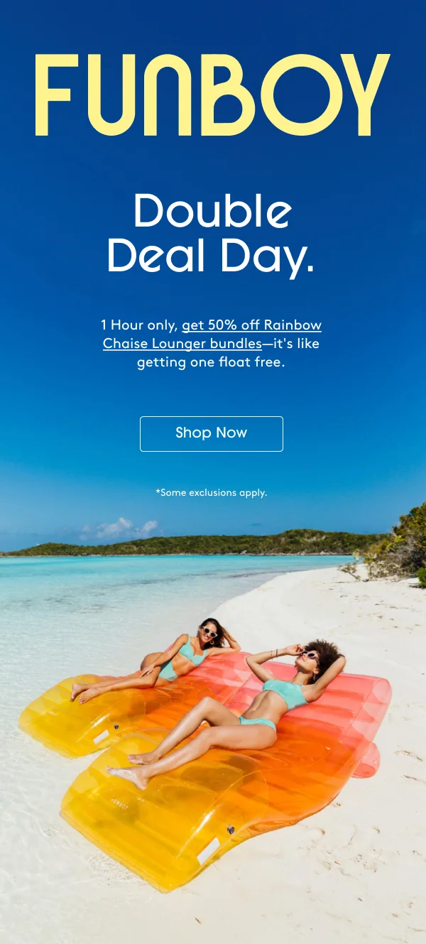 Funboy - Double Deal Day. 1 Hour only. Get 50% off Rainbow Chaise Lounger bundles - Shop Now