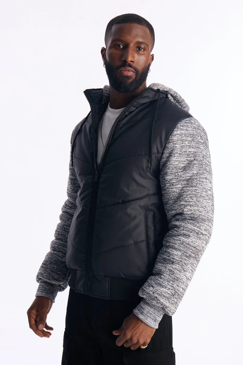 Image of Heritage Color Blocked Hooded Jacket - Black
