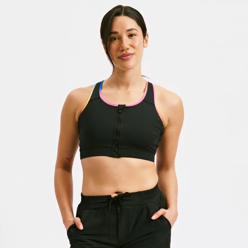 Image of Swim Racerback Zip Compression Top - Black Rainbow Ombre