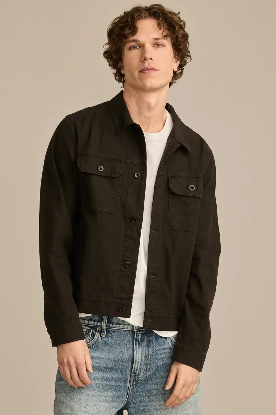 Image of Lucky Brand Linen Trucker Jacket - Men's Clothing Outerwear Jackets Coats in Raven