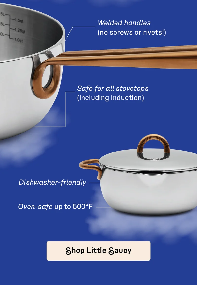 Welded handles, safe for all stovetops, dishwasher friendly, oven safe up to 500 degrees