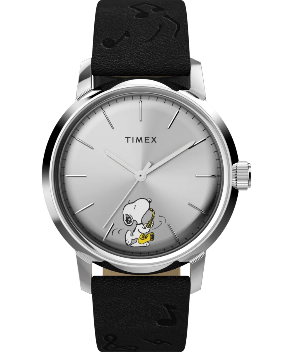 Image of Timex x Peanuts Marlin® Automatic Saxophonist 40mm Leather Strap Watch