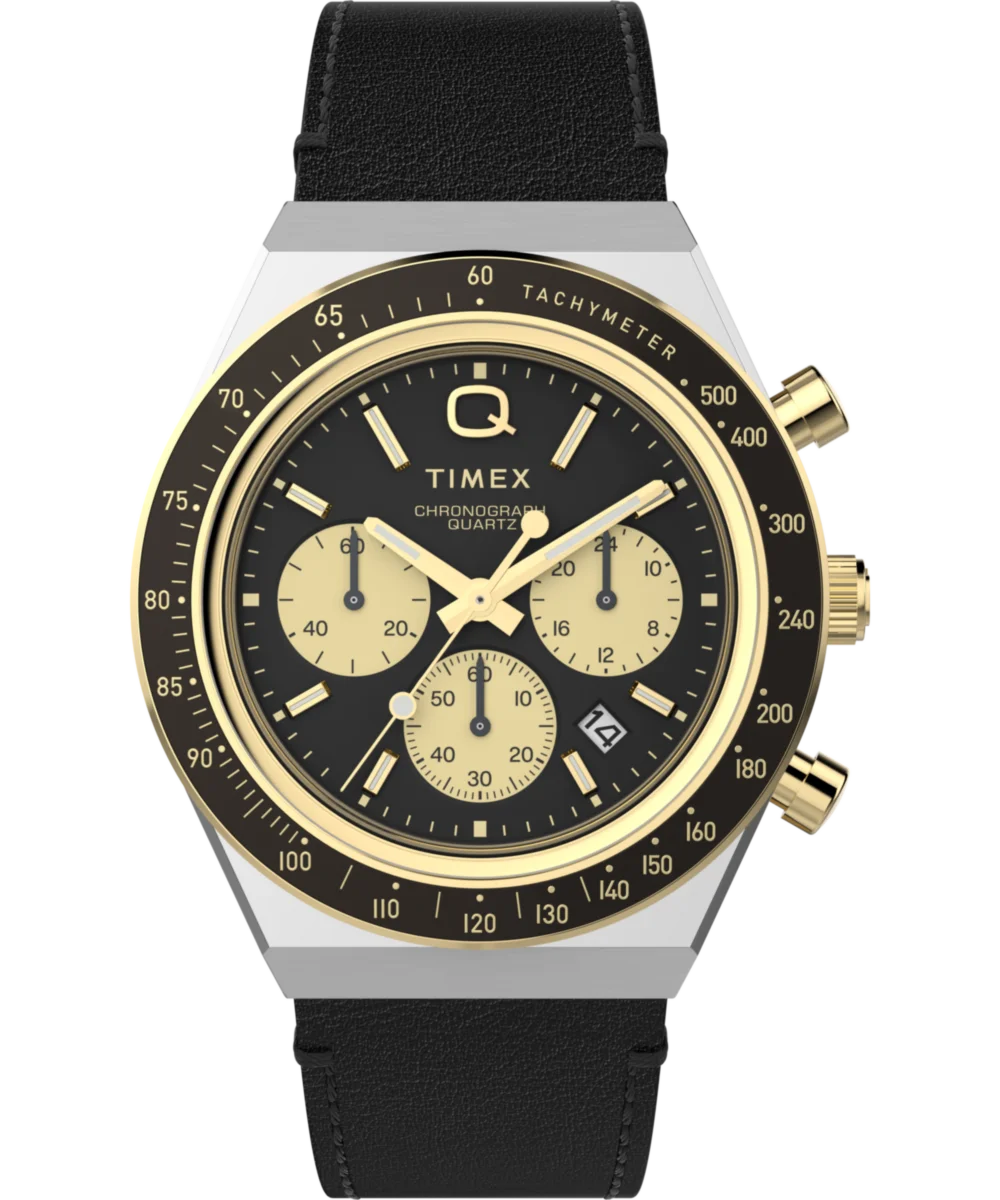 Image of Q Timex® Chronograph 40mm Leather Strap Watch