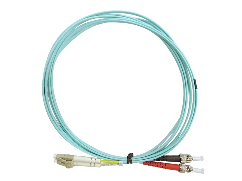 Multi-Mode OM4 Fiber Optic Cable - LC-ST UL 50/125 OFNR Duplex Aqua 1M