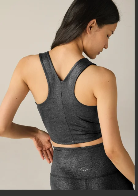 Heather Rib Black Shine Glow On Cropped Tank
