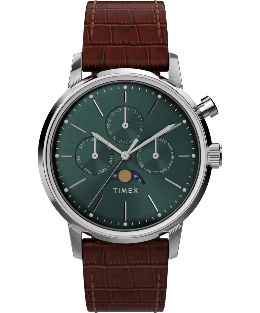 Image of Marlin® Moon Phase 40mm Leather Strap Watch