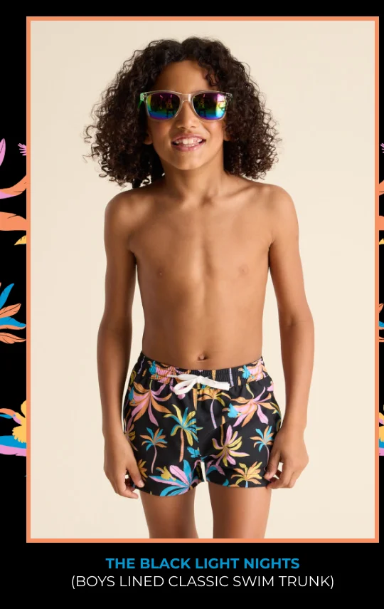 Boys Lined Classic Swim Trunk: The Black Light Nights
