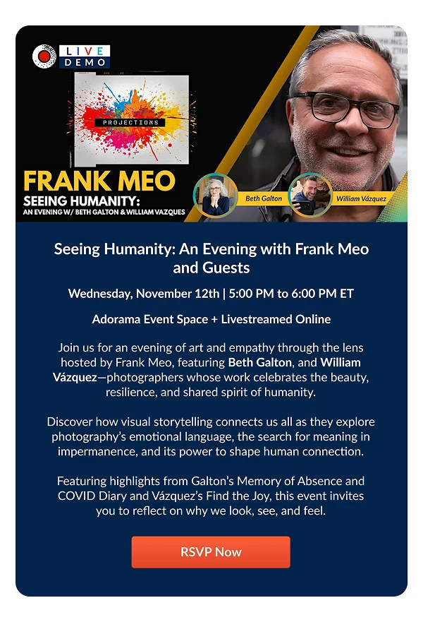 Seeing Humanity: An Evening with Frank Meo and Guests  Wednesday, November 12 | 5:00 PM to 6:00 PM ET