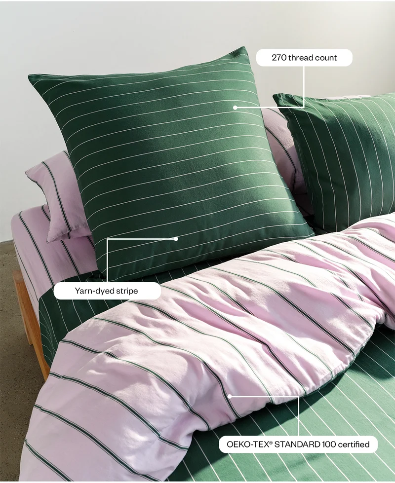 270 thread count. Yarn dyed stripe. OEKO-TEX Certified 100