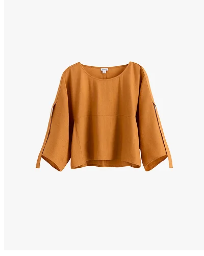 Linen Adjustable Sleeve Top Saffron