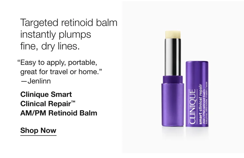 Targeted retinoid balm instantly plumps fine, dry lines. | Easy to apply, portable, great for travel or home. -Jenlinn | Clinique Smart Clinical Repair™ AM/PM Retinoid Balm | Shop Now