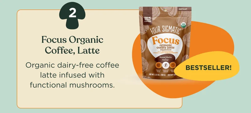 Bestseller! | Focus Organic Coffee, Latte | Organic dairy-free coffee latte infused with functional mushrooms.