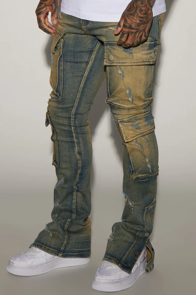 Image of On The Set Stacked Skinny Snap Flare Jeans - Vintage Wash