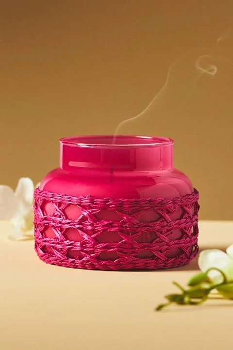 Capri Blue Volcano Pink Rattan Jar Candle