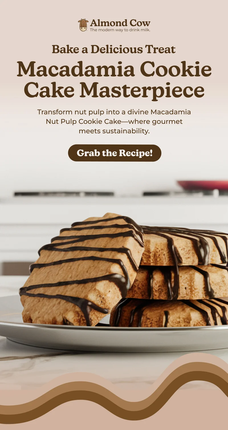 Almond Cow The modern way to drink milk. Bake a Delicious Treat Macadamia Cookie Cake Masterpiece Transform nut pulp into a divine Macadamia Nut Pulp Cookie Cake-where gourmet meets sustainability. Grab the Recipe!