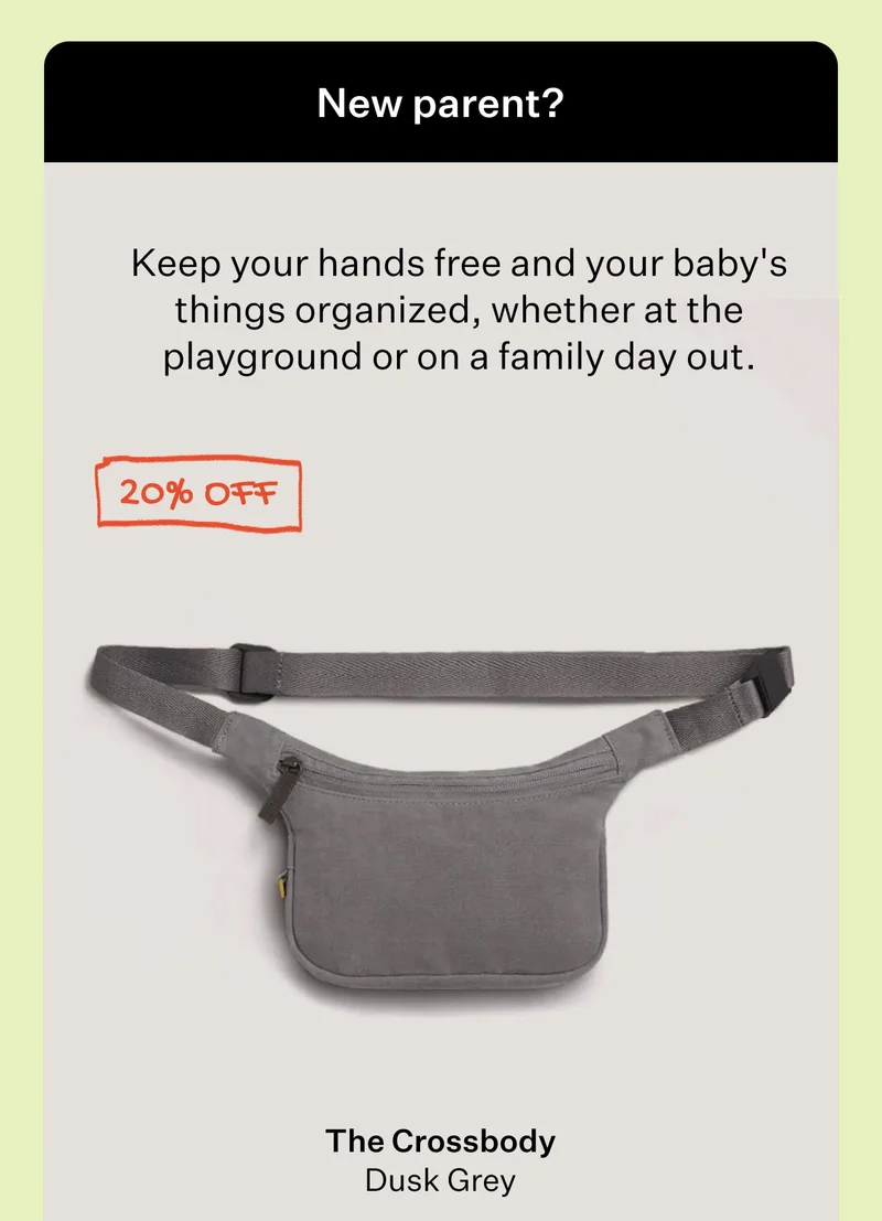 New parent? Keep your hands free and your baby's things organized, whether at the playground or on a family day out.