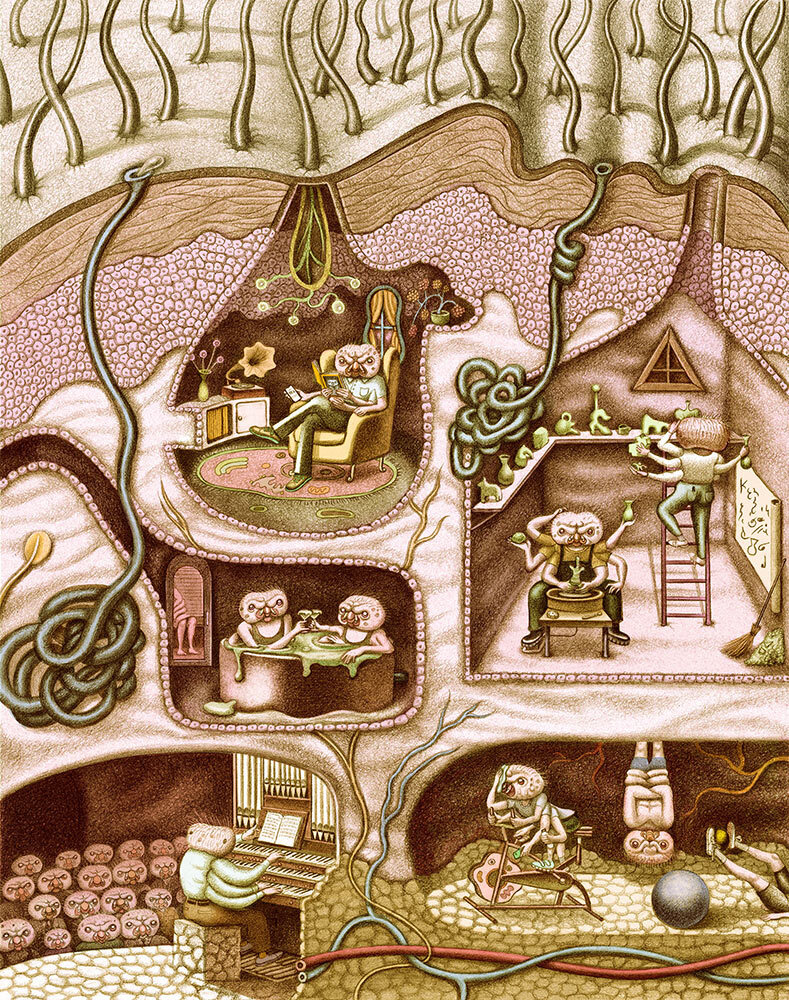 Intricate living quarters of weird creatures with all modern conveniences