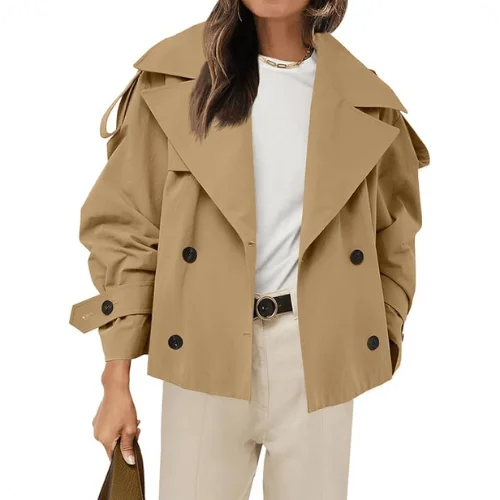 Tankaneo Women's Cropped Trench Coat Tankaneo Women's Cropped Trench Coat