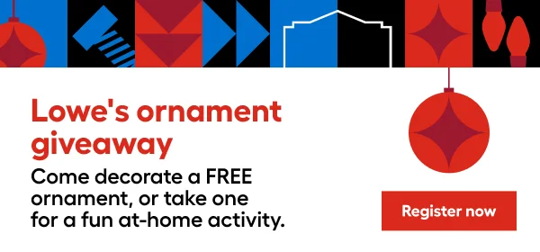 Lowe's ornament giveaway. Come decorate a FREE ornament or take one for a fun at-home actvity.