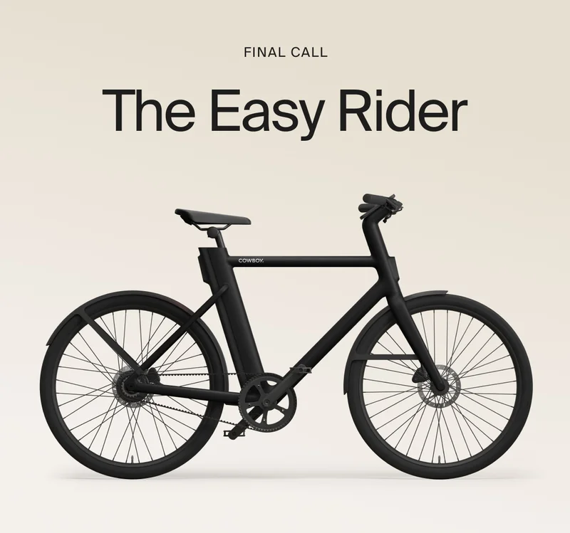 A graphic. Cowboy Winter Sale  promotion with a rendered e-bike offering €1000 off. Available on top-spec models.