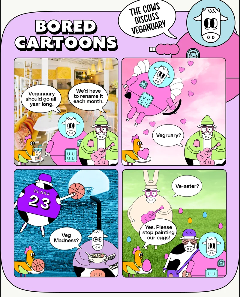 Bored Cartoons. The cows discuss Veganuary.