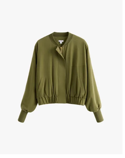 Washable Silk Relaxed Bomber Moss